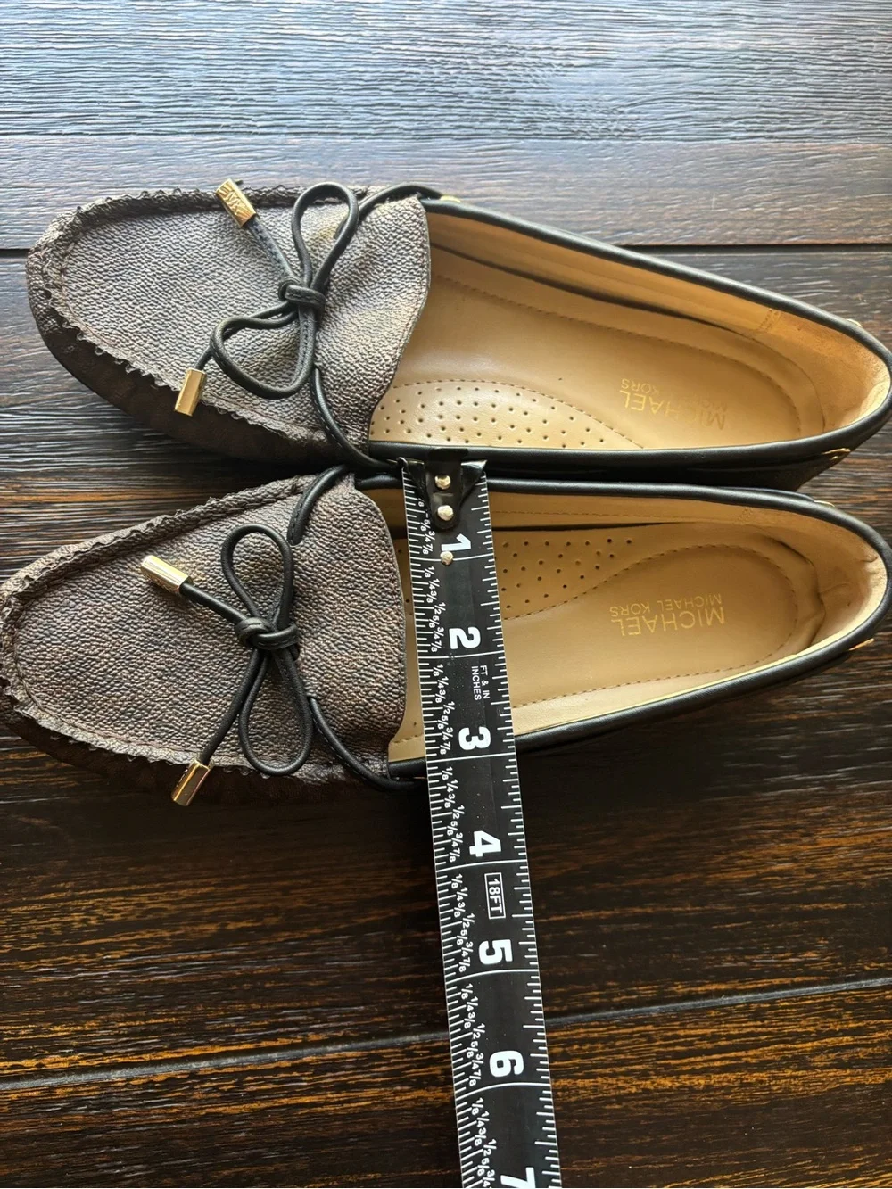 Michael Kors Women’s Dark Brown Leather Moccasin Loafers with Gold Accents